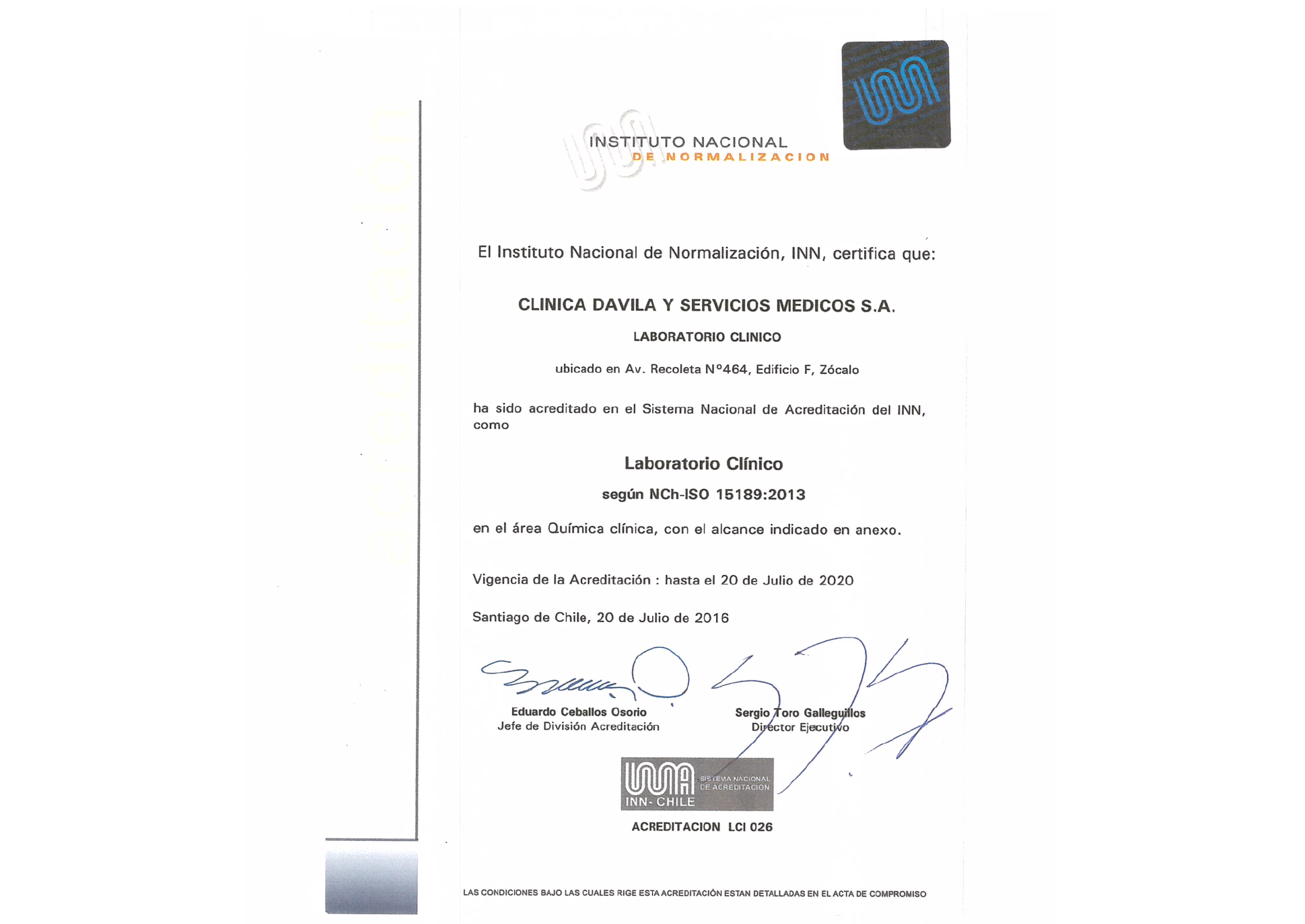 INN ISO 15189 – Química Clínica