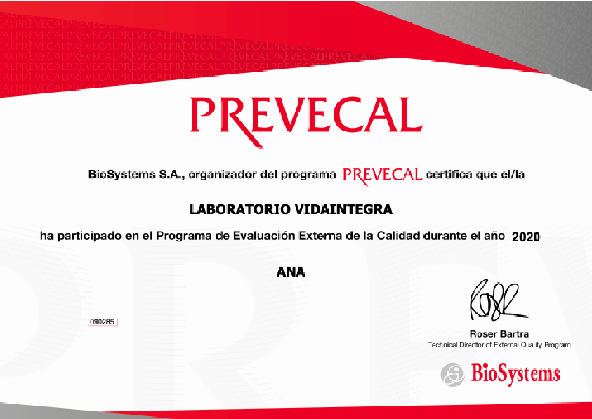 PREVECAL · ANA – Laboratorio Vidaintegra