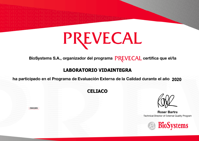 PREVECAL · Celíaco – Laboratorio Vidaintegra