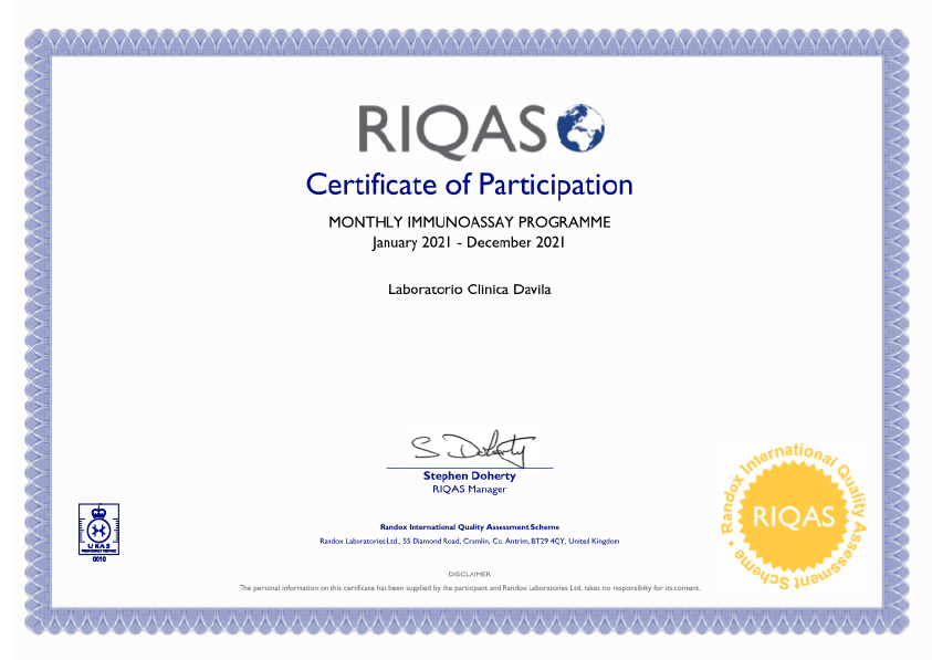 RIQAS Monthly Immunoassay – Clínica Dávila