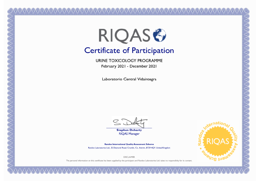 RIQAS Urine Toxicology – Laboratorio Central Vidaintegra