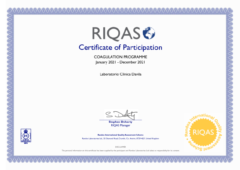 RIQAS Coagulation – Clínica Dávila