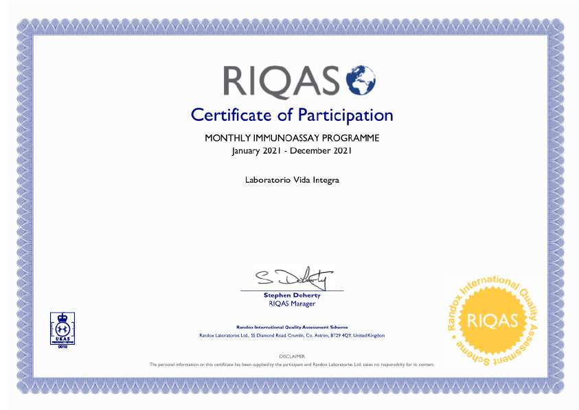 RIQAS Monthly Immunoassay – Laboratorio Vida Integra